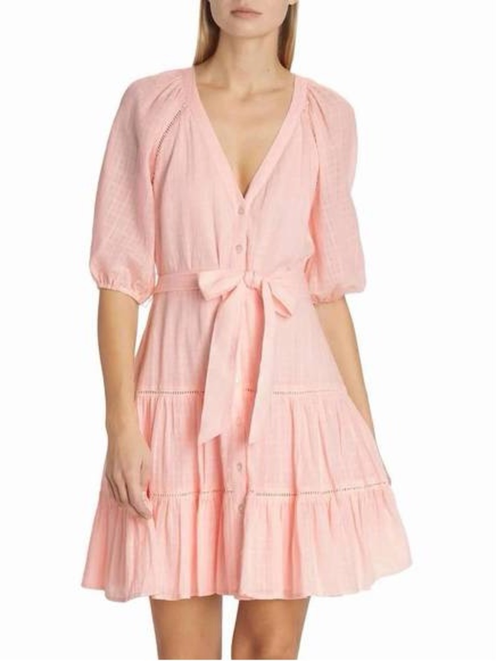 Veronica Beard Soft Pink Button-Front Tiered Dress